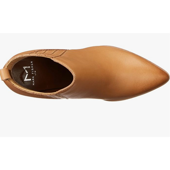 NWOT Marc Fisher Alva Leather Ankle Bootie 8.5 Tan Cognac Women's Western Heel - Picture 3 of 9